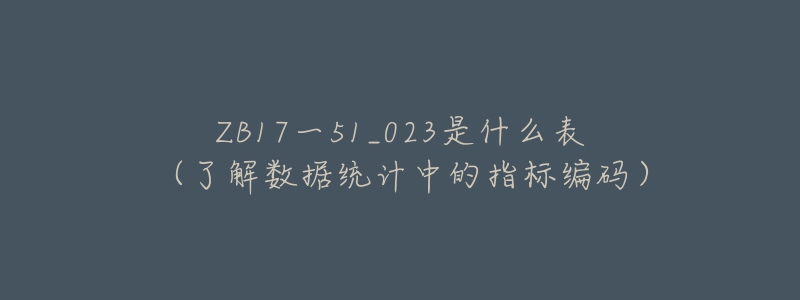 ZB17一51_023是什么表（了解數(shù)據(jù)統(tǒng)計中的指標(biāo)編碼）