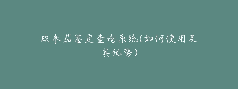 歐米茄鑒定查詢系統(tǒng)(如何使用及其優(yōu)勢(shì))