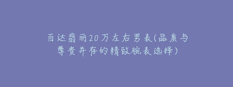 百達(dá)翡麗20萬左右男表(品質(zhì)與尊貴并存的精致腕表選擇)