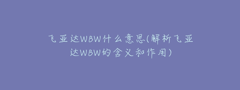 飛亞達(dá)WBW什么意思(解析飛亞達(dá)WBW的含義和作用)