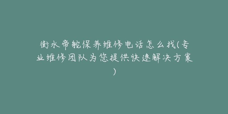 衡水帝舵保養(yǎng)維修電話怎么找(專業(yè)維修團(tuán)隊(duì)為您提供快速解決方案)